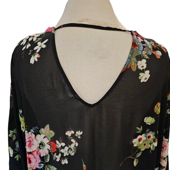 Kimono Kaftan Duster Sheer Floral Fringe Boho Whimsigoth XS S Black Wrap Shawl - Picture 9 of 12